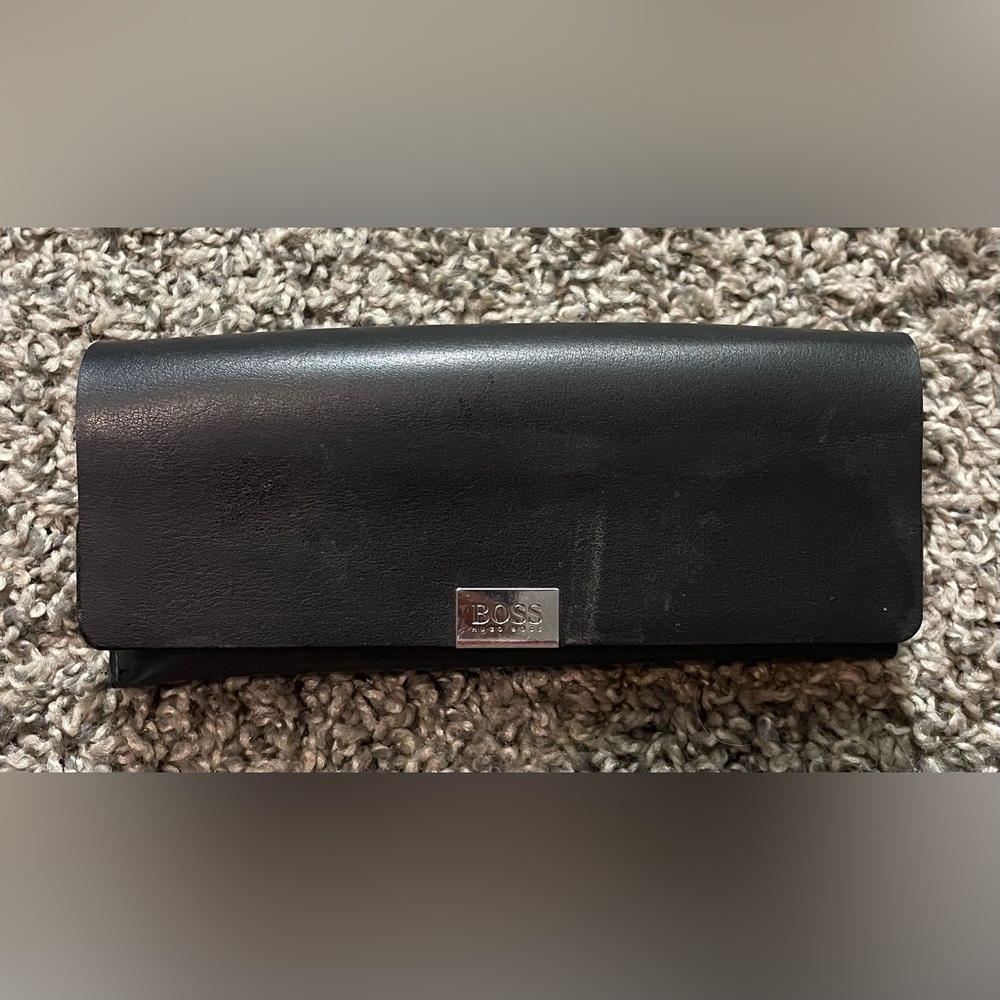 Hugo Boss Eyeglasses Case Boss Logo Snap Closure Sunglasses Black - Picture 1 of 11